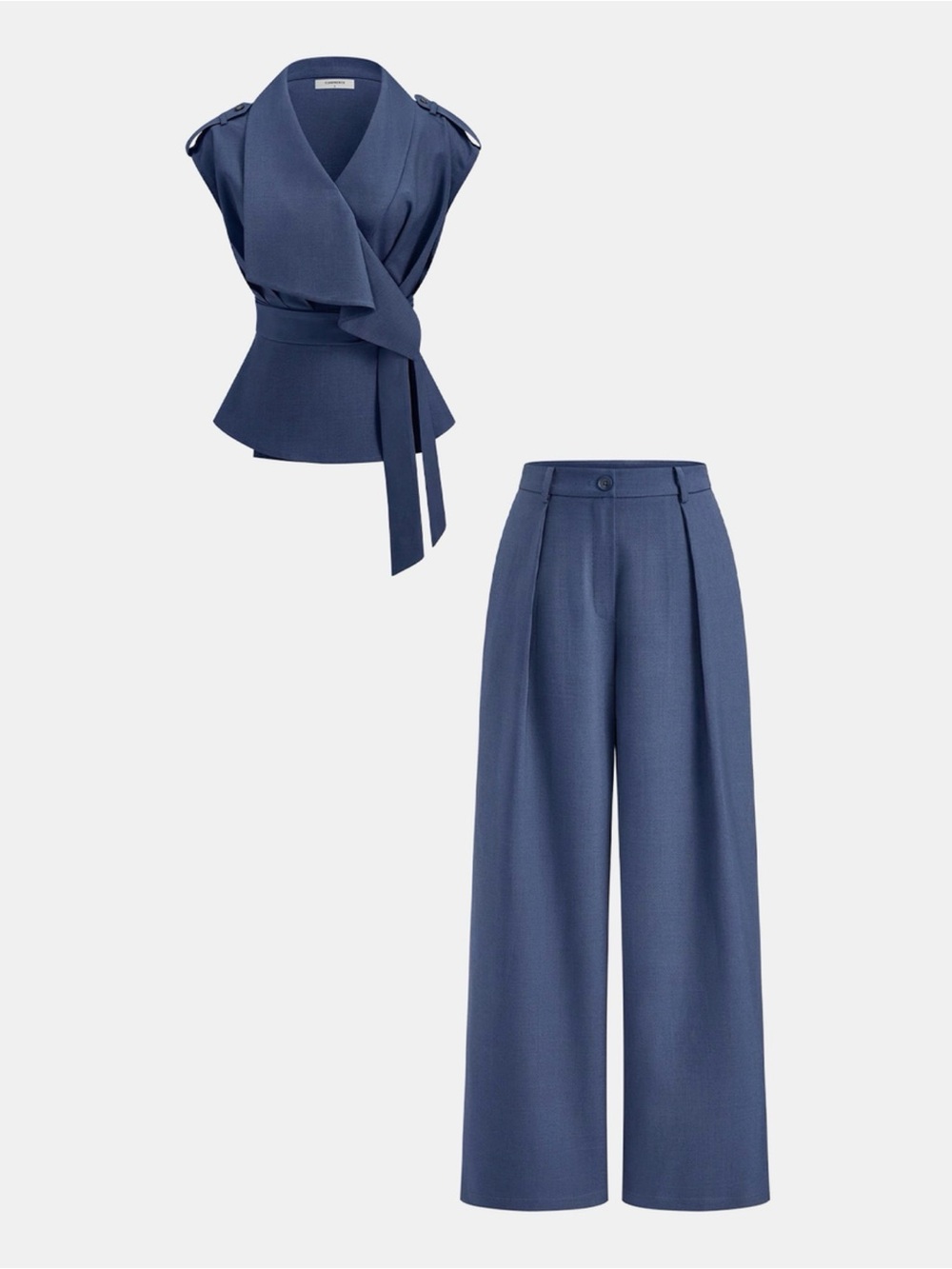 Commense Wrap Front Fitted Top & Pleated Pants Set